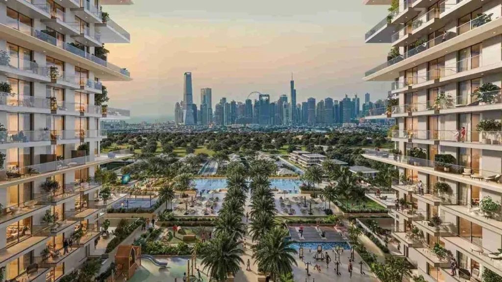 Dubai residential community with skyline views illustrating family friendly options for Australians buying property in Dubai.