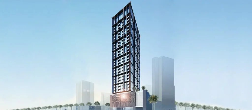 Modern high-rise residential tower in Dubai showcasing luxury apartments and investment property opportunities.