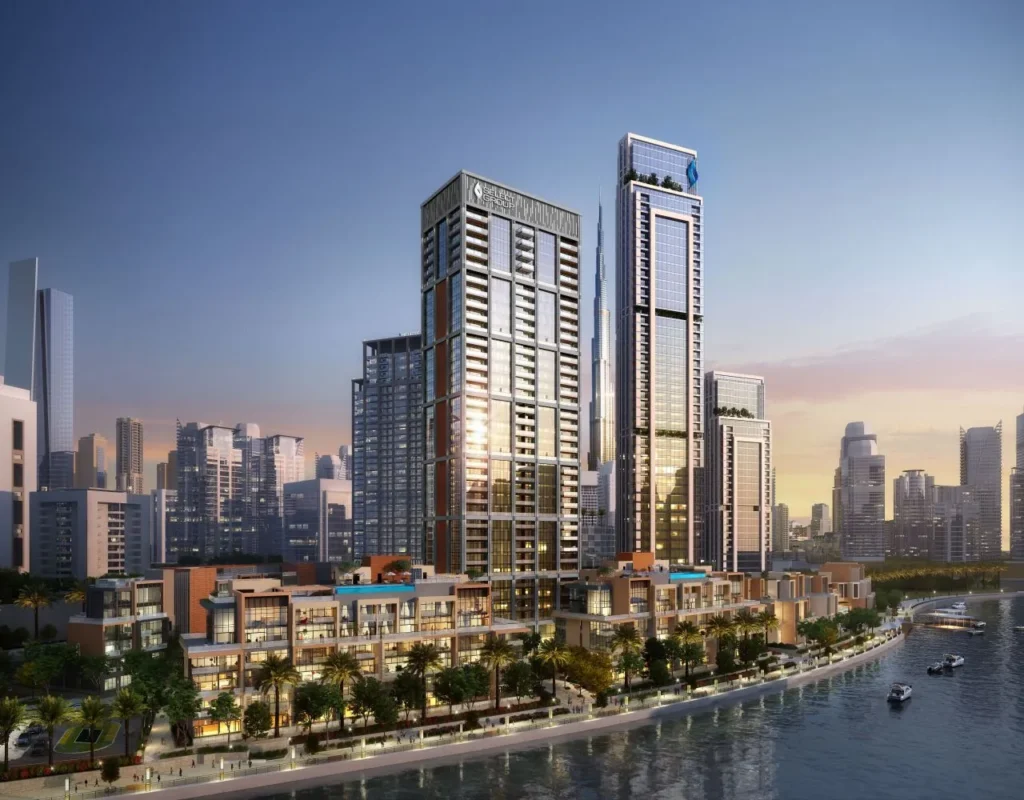 Luxury waterfront residential towers in Dubai highlighting developments eligible for Dubai Golden Visa through property investment.