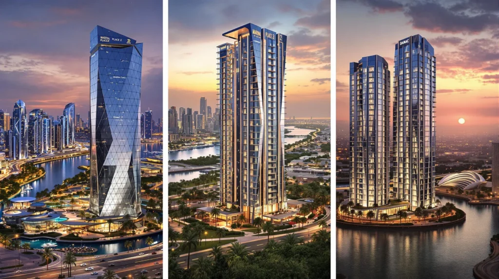 Luxury off-plan Dubai property towers and waterfront developments in modern Dubai skyline.